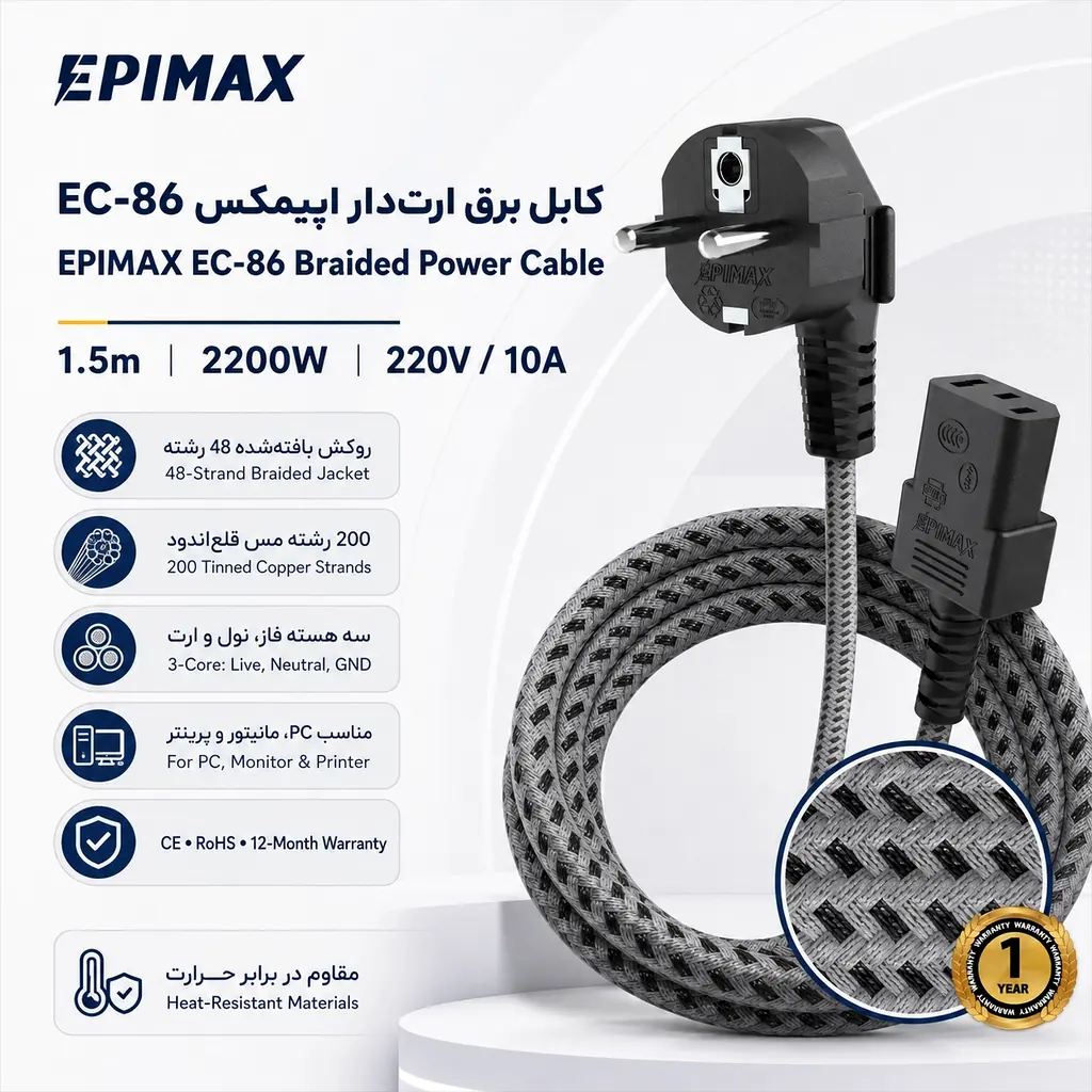 کابل برق پاور کامپیوتر اپیمکس EC-86 PD Design 1.5M - Image 2